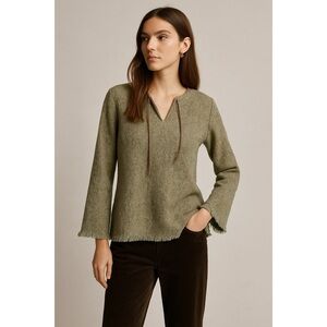 Boho Cottagecore Wool Blend Pullover Textured Tweed Frayed Hem M Grungy Indie